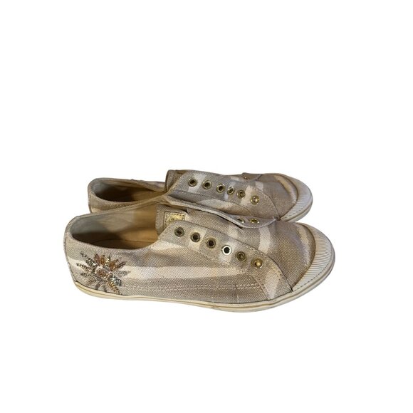 Coach tan and white slip on stripes beaded sun sneakers size 8.5 B - Picture 3 of 7